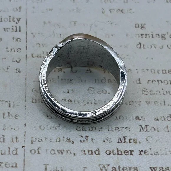 Silver Gold Mushroom Wide Band Ornate Ring Fantasy Cottagecore Botanical Theme - Picture 9 of 13